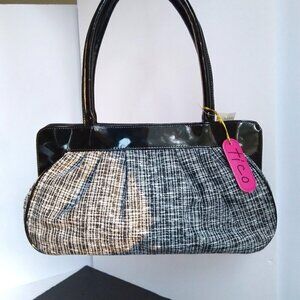 Tico NWT Black & White Graphic Tweed & Black Patent Shoulder/Satchel Bag